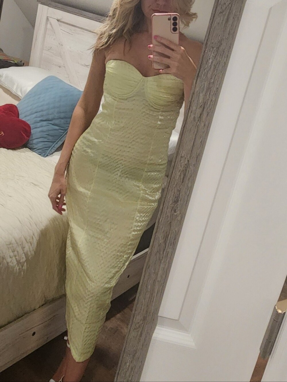 PrettyLittleThing Strapless Midi Dress in Pale Lime Size Small New With tags